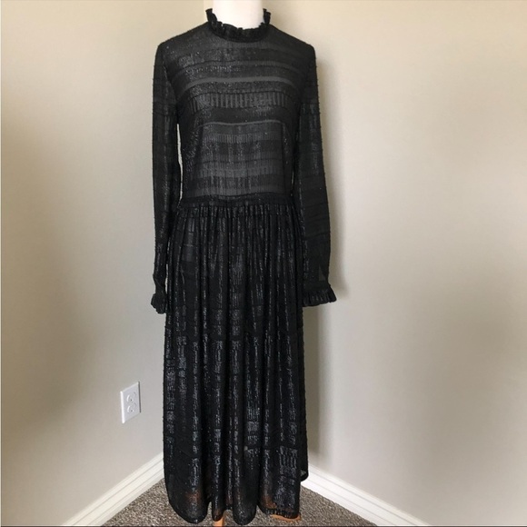 markus lupfer long sleeve midi maxi sheer dress black size small - Picture 1 of 11